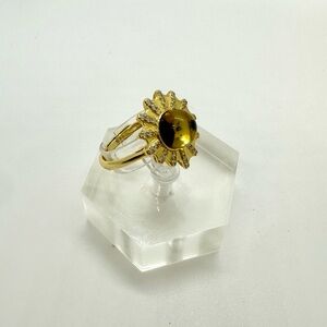 Adjustable Amber Style Cabochon Ring | S925 Gold Plated | UV Reactive